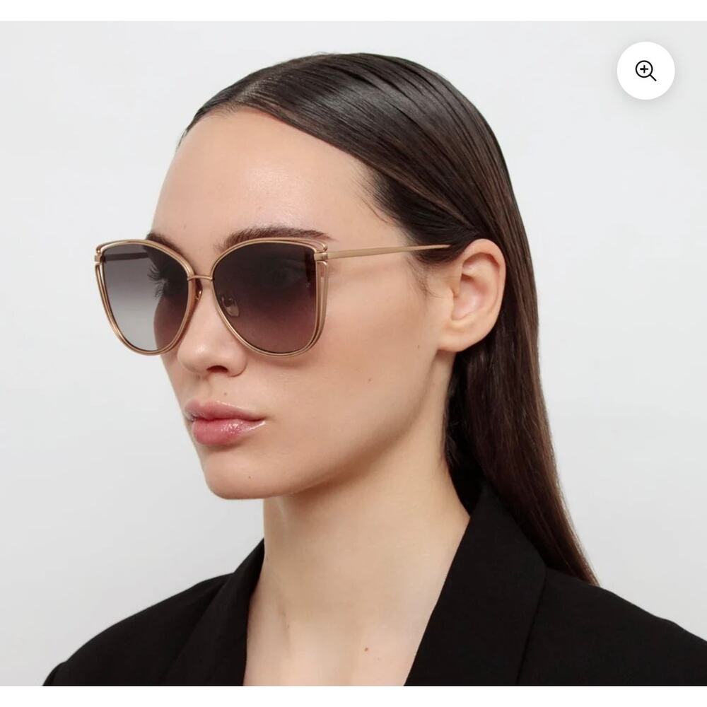 Linda Farrow Dinah Sunglasses Matt 18K Rose Gold Grey Titanium Cat Eye
